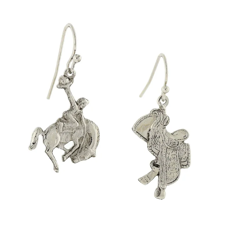 ladies earrings gold hoop design -1928 Jewelry Silver Horse And Saddle Earrings