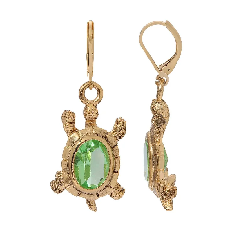 ladies earrings for evening wear -1928 Jewelry Peridot Austrian Crystal Galapagos Tortoise Drop Earrings