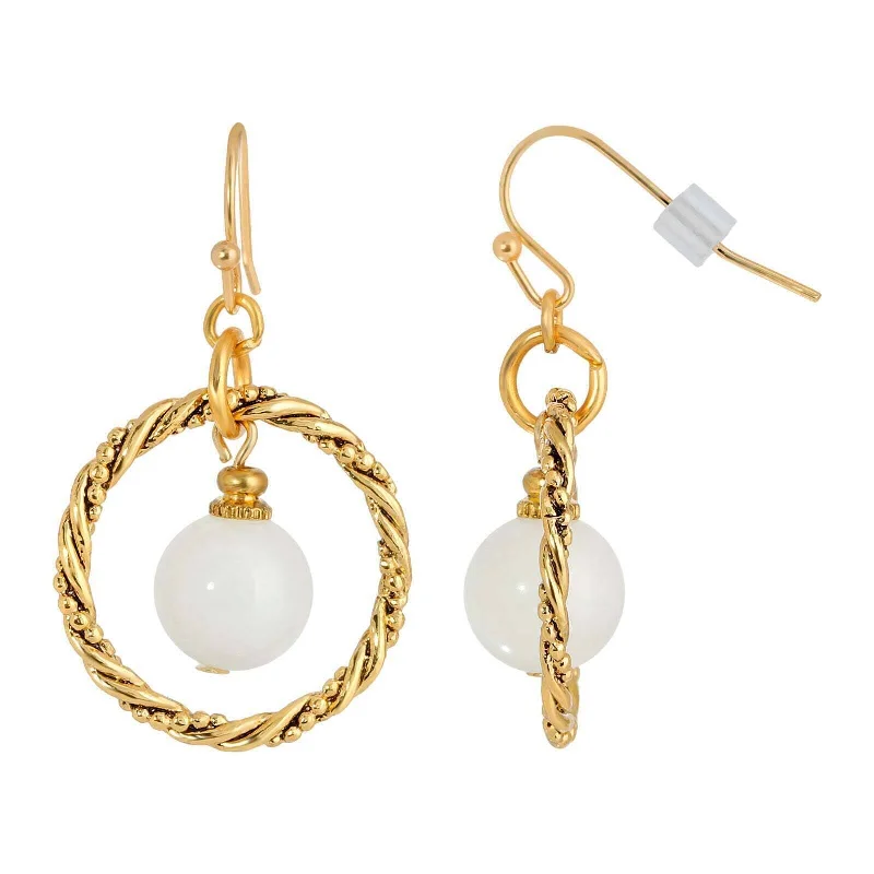 ladies earrings trendy 2025 -1928 Jewelry White Quartz Bead Twisted Hoop Earrings