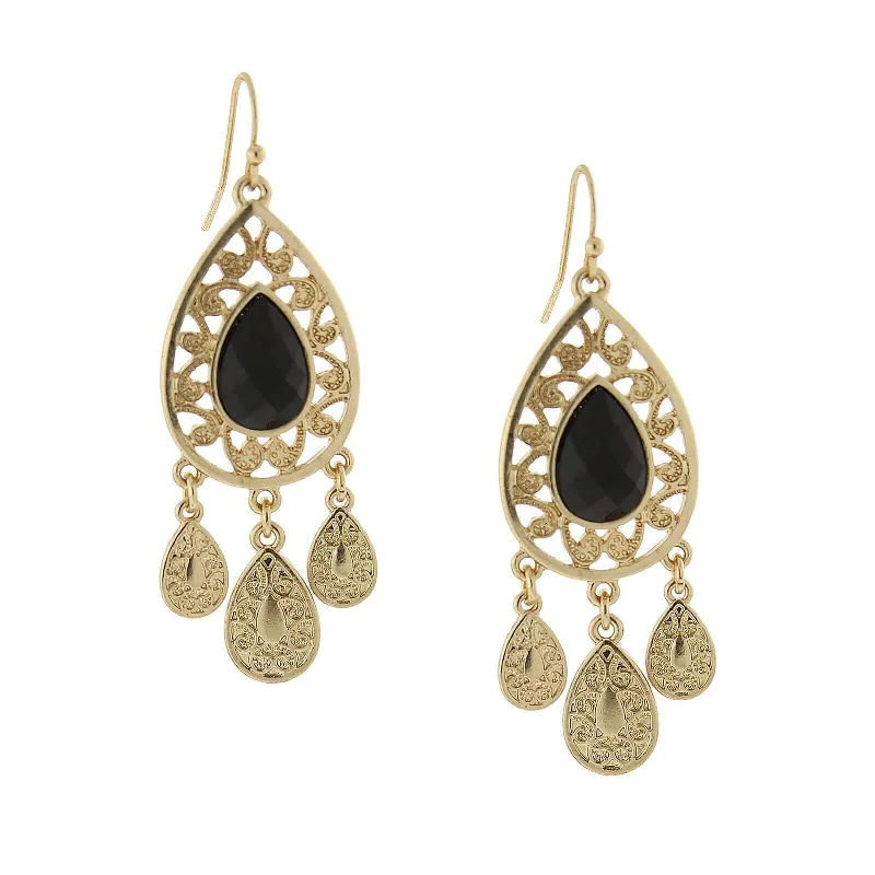 ladies earrings for bridal look -2028 Jewelry Multi Teardrop Filigree Stone Chandelier Earrings