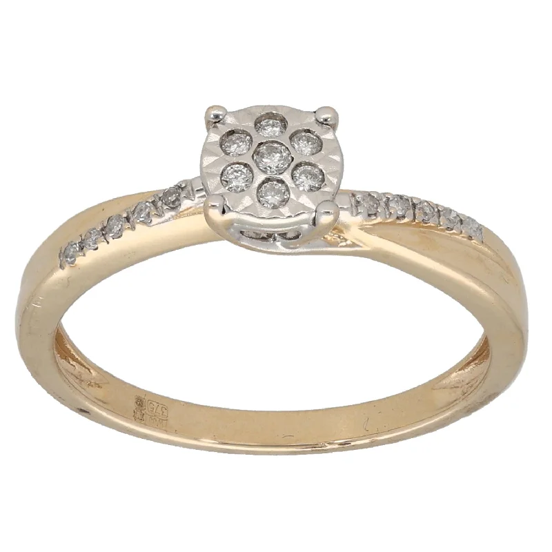 ladies engagement rings thin band elegance -9ct Gold 0.10ct Diamond Cluster Ring Size K