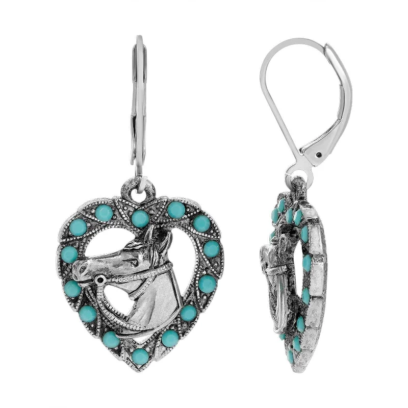 ladies earrings custom made -1928 Jewelry Heart Horse Head Turquoise Crystal Drop Earrings