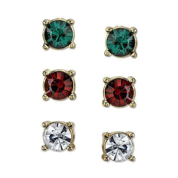 ladies earrings luxury brand -2028 Jewelry Gold-Tone Green, Red, And Crystal Trio Stud Earrings