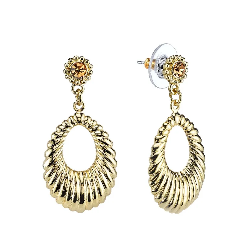 ladies earrings with yellow citrine -1928 Jewelry Corrugated Hoop Topaz Crystal Accent Post Drop Earrings