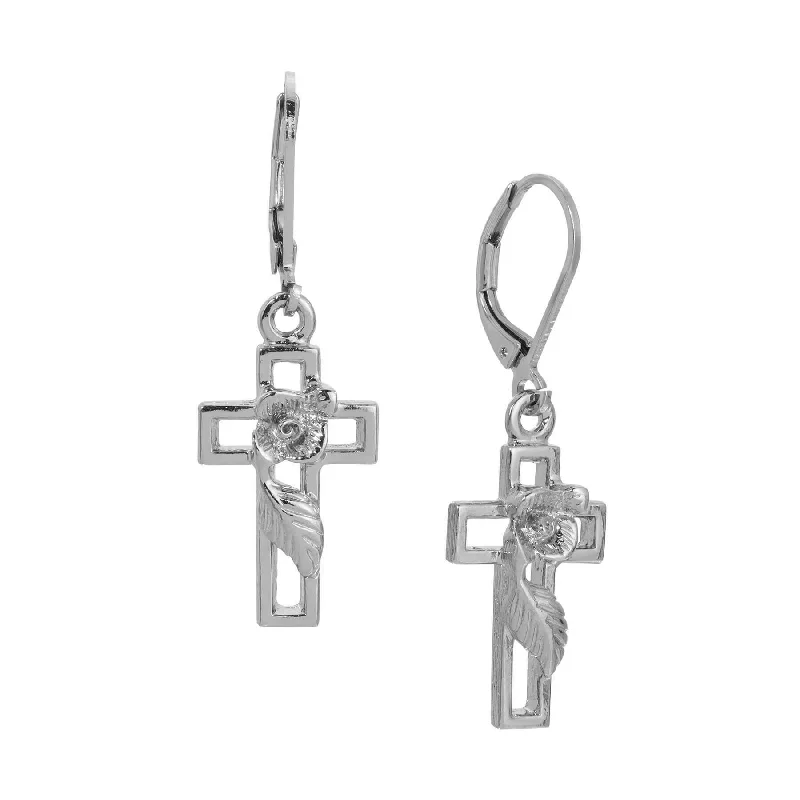 ladies earrings dangling chic look -Symbols Of Faith Cross And Rose Drop Earrings