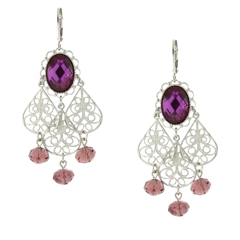 ladies earrings romantic appeal -1928 Jewelry Filigree Chandelier Oval Crystal Drop Earrings