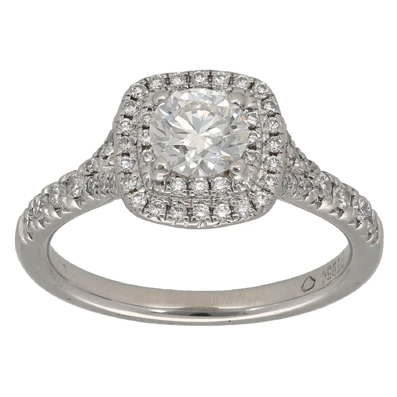 ladies engagement rings modern bride choice -Platinum 1.00ct Diamond Halo Ring Size L