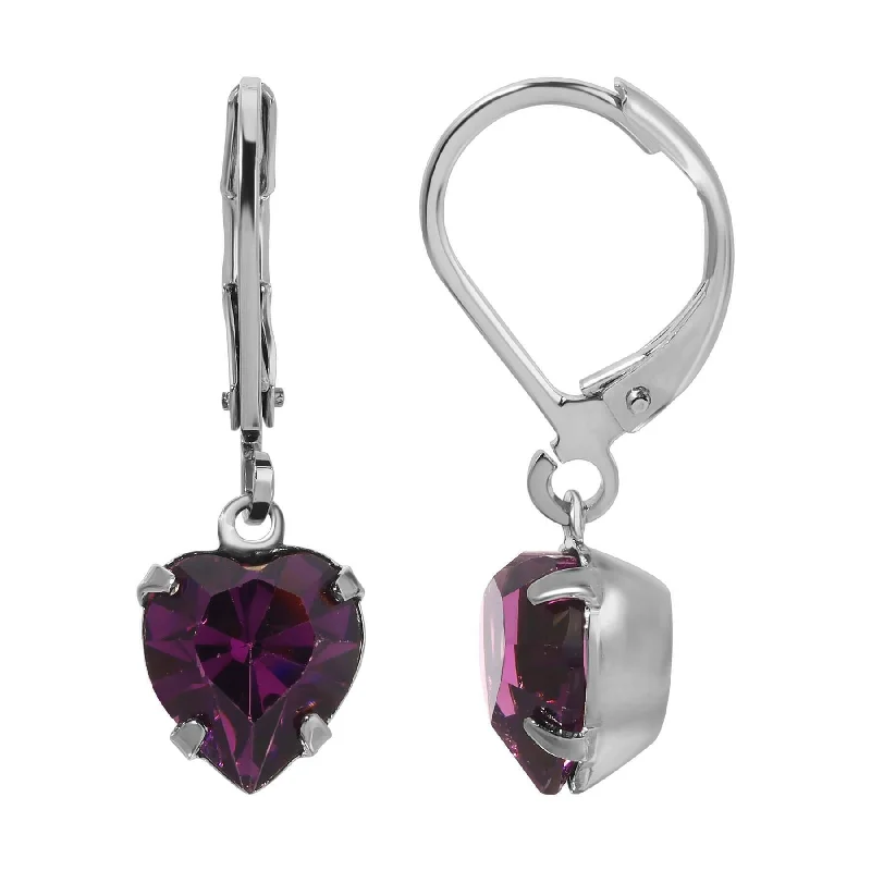 ladies earrings with shell detail -1928 Jewelry Euro Amethyst Heart Crystal Drop Earrings