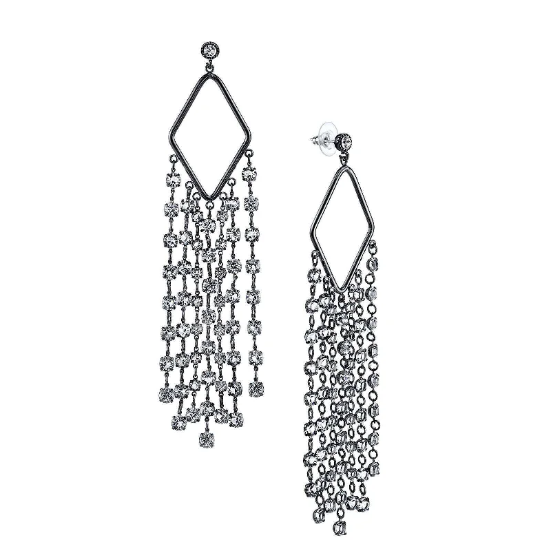 ladies earrings with moonstone -1928 Bridal Genuine Austrian Crystal Tassel Statement Drop Earrings