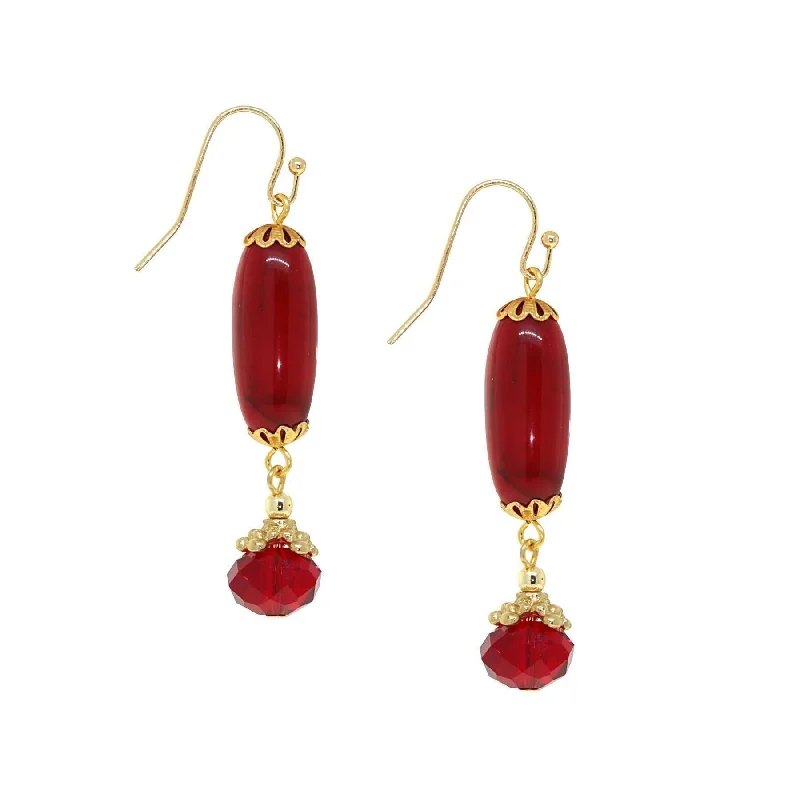 ladies earrings gold hoop design -1928 Jewelry Red Bead Linear Drop Earrings