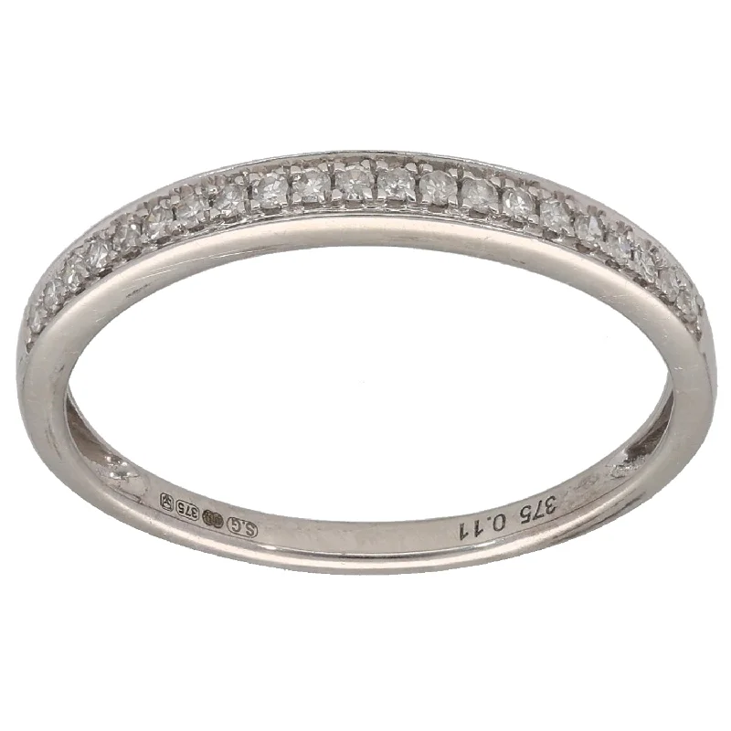 ladies engagement rings with diamond solitaire -9ct White Gold 0.11ct Diamond Half Eternity Ring Size O