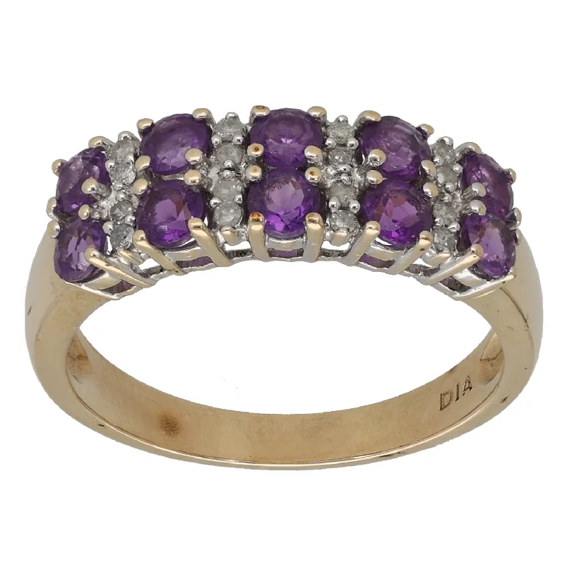 ladies engagement rings under 500 dollars -9ct Gold Amethyst & 0.08ct Diamond Dress/Cocktail Ring Size P