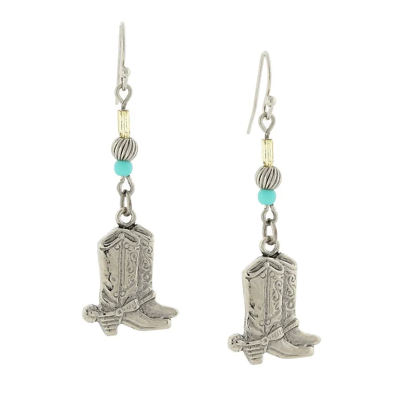 ladies earrings with teal turquoise -1928 Jewelry Imitation Turquoise Accent Western Boots Drop Earrings