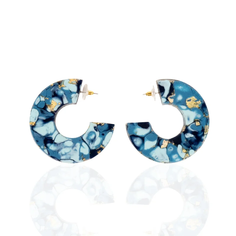 ladies earrings lightweight wear -Sierra Hoops - Navy/ Metallic Gold Marble