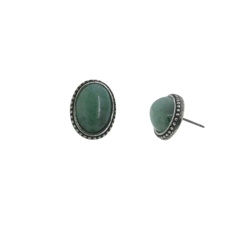 ladies earrings silver drop style -T.R.U. Antiqued Genuine Green Aventurine Post Earrings