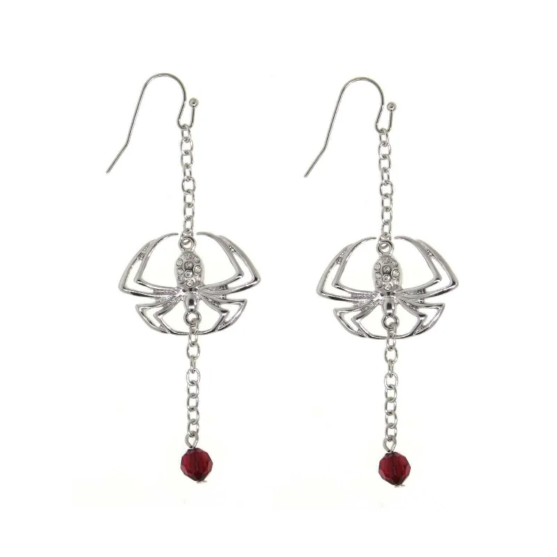 ladies earrings delicate dangle -1928 Jewelry Spider On A Chain Red Bead Drop Wire Earrings