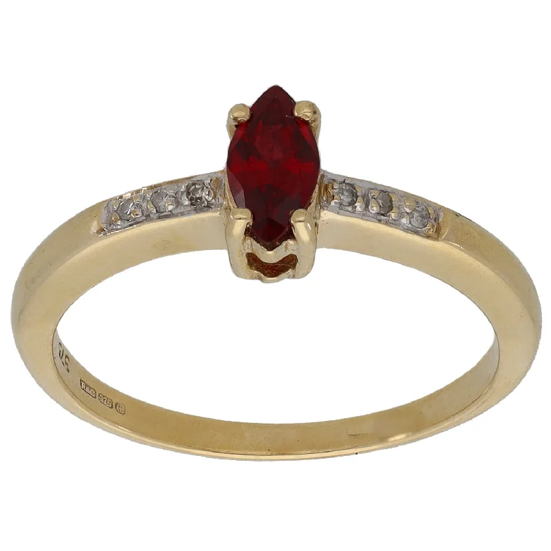 ladies engagement rings unique custom -9ct Gold Man Made Ruby & 0.03ct Diamond Single Stone Ring with Accent Stones Size M