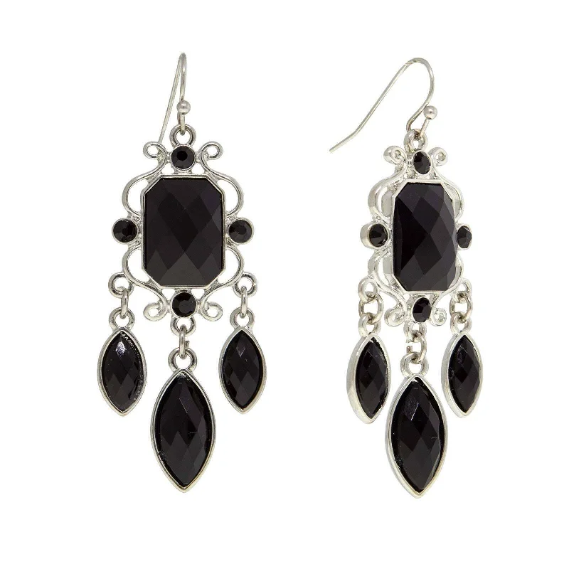 ladies earrings with black diamond -2028 Jewelry Black Octagon & Oval Crystal Drop Earrings