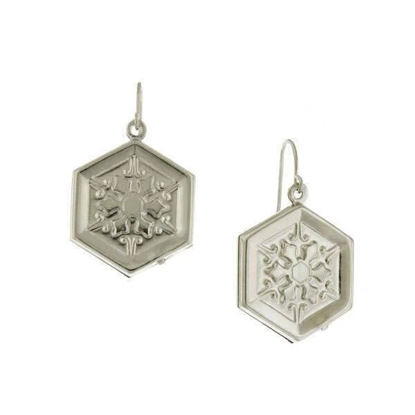 ladies earrings delicate dangle -1928 Jewelry Silver Hexagon Snowflake Wire Drop Earrings