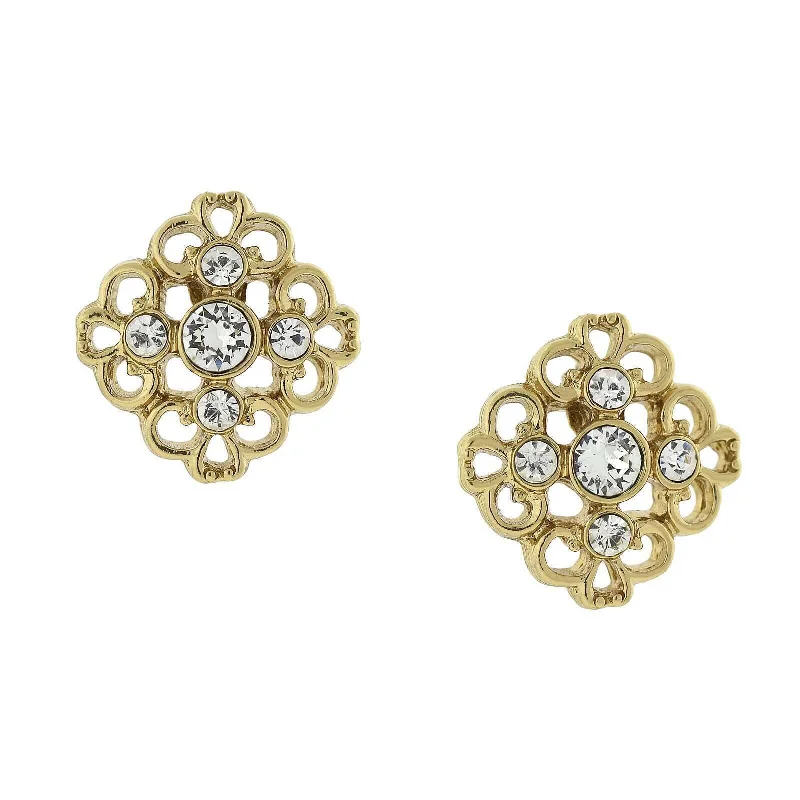 ladies earrings dramatic flair -1928 Jewelry Crystal Accent Filigree Button Stud Earrings