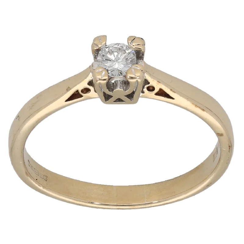 ladies engagement rings boho chic style -9ct Gold 0.15ct Diamond Solitaire Ring Size N