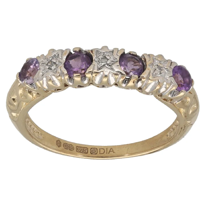 ladies engagement rings with zircon sparkle -9ct Gold 0.015ct Round Diamond & Amethyst Eternity Ring Size K