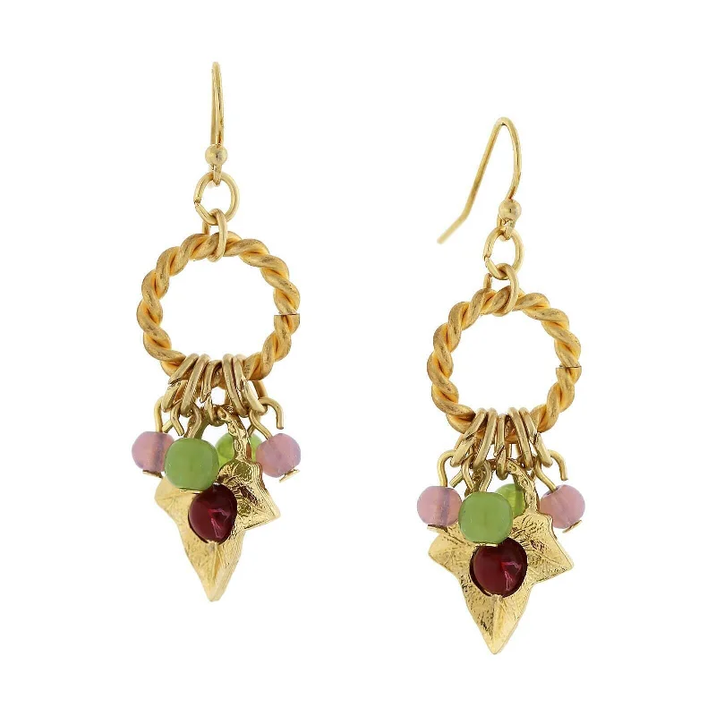 ladies earrings with emerald green -1928 Jewelry Winery Rope Hoop & Grape Leaf Multi-Color Beads Dangling Earrings