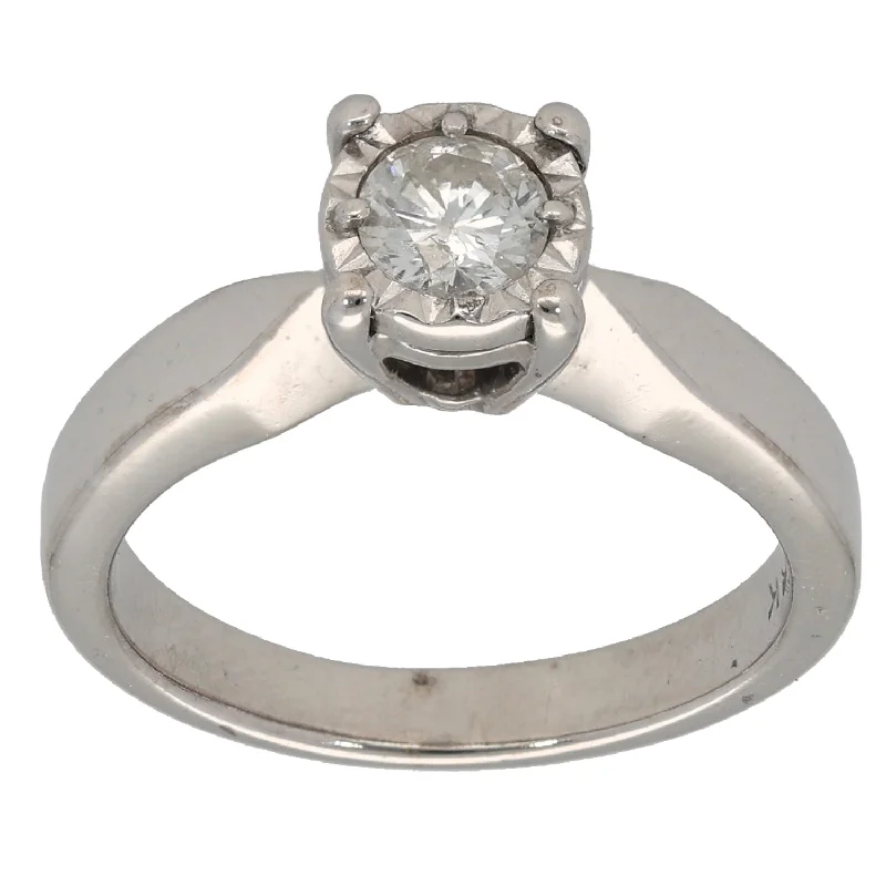 ladies engagement rings marquise cut diamond -18ct White Gold 0.34ct Diamond Solitaire Ring Size L