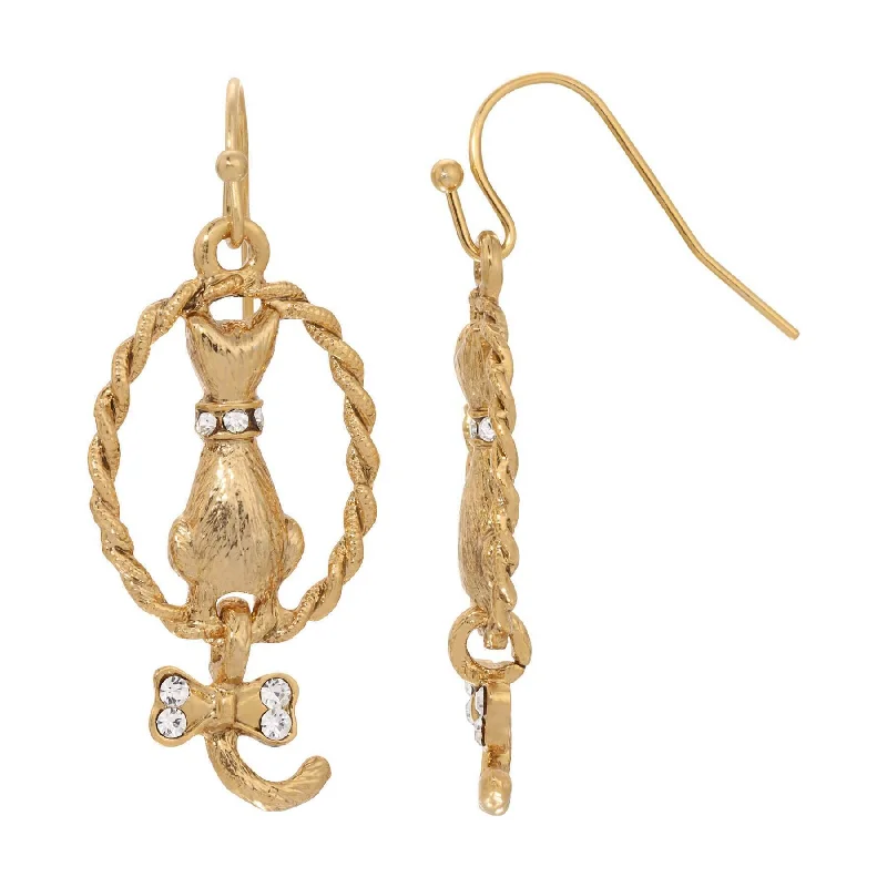 ladies earrings delicate design -1928 Jewelry Backwards Cat Crystal Drop Earrings