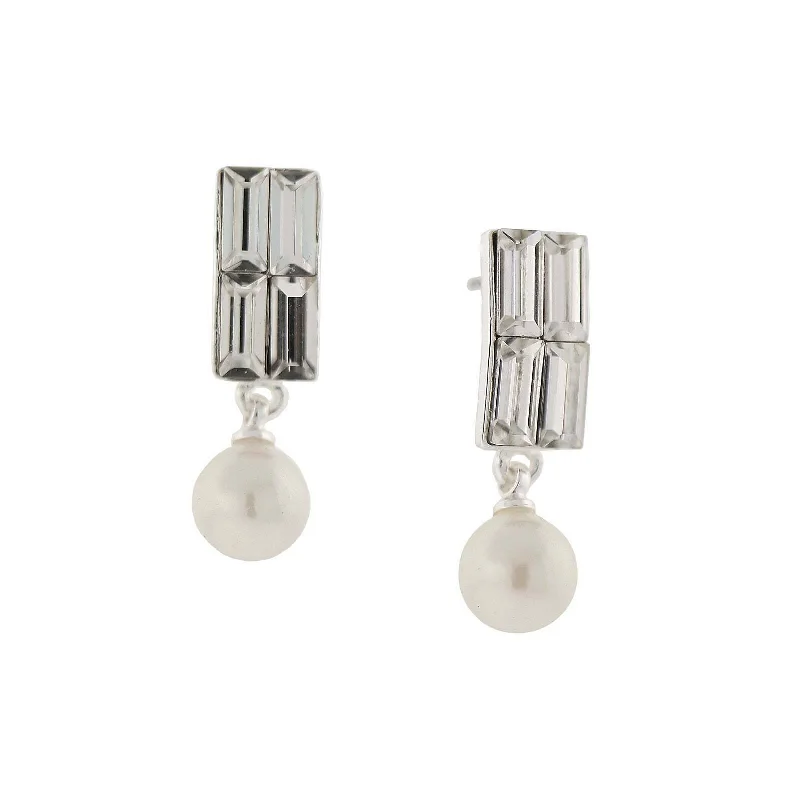 ladies earrings for casual wear -1928 Jewelry Clear Crystal Faux Pearl Drop Earrings