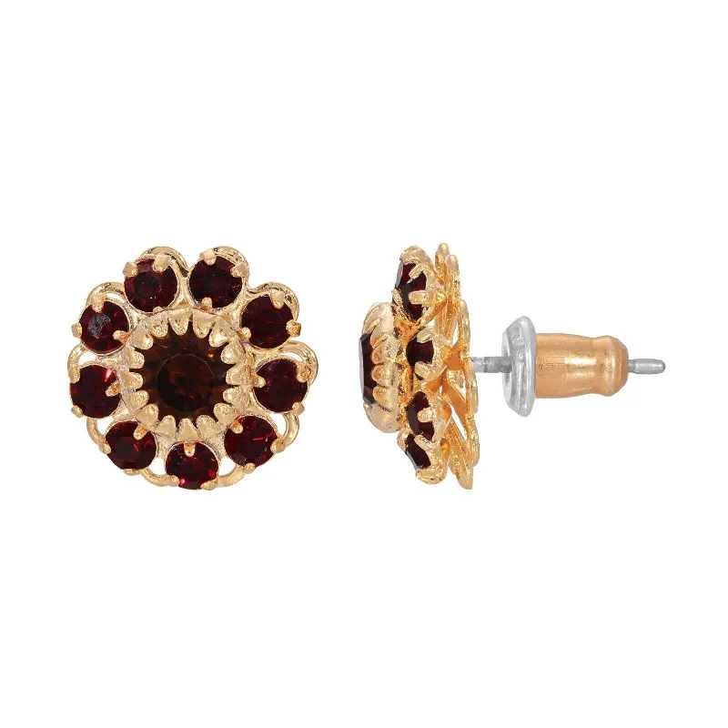 ladies earrings custom made -1928 Jewelry Red And Topaz Crystal Cluster Flower Stud Earrings