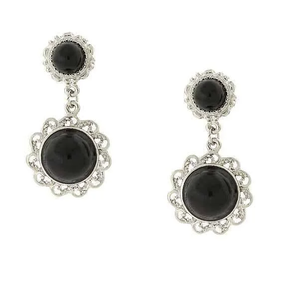 ladies earrings delicate dangle -2028 Jewelry Black Cabachon Drop Earrings