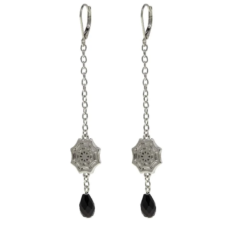 ladies earrings dainty charm -1928 Jewelry Drop Chain Spider Web With Black Bead Earrings