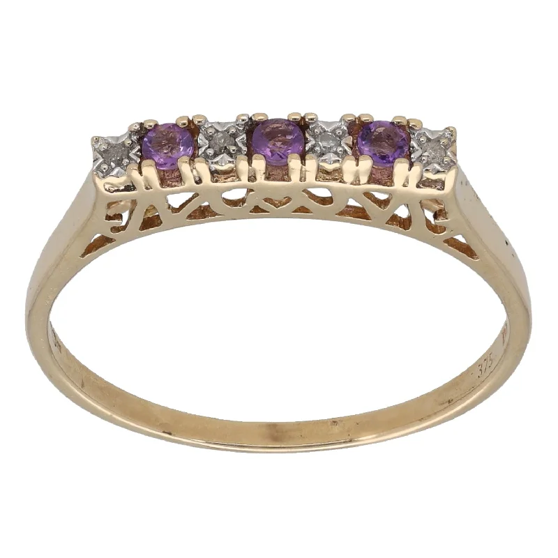 ladies engagement rings rose gold elegance -9ct Gold Amethyst & 0.02ct Diamond Half Eternity Ring Size V