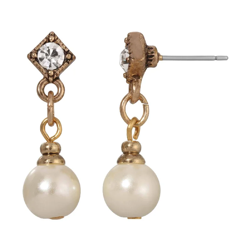 ladies earrings for prom night -1928 Jewelry Classic Faux Pearl Crystal Accent Drop Earrings