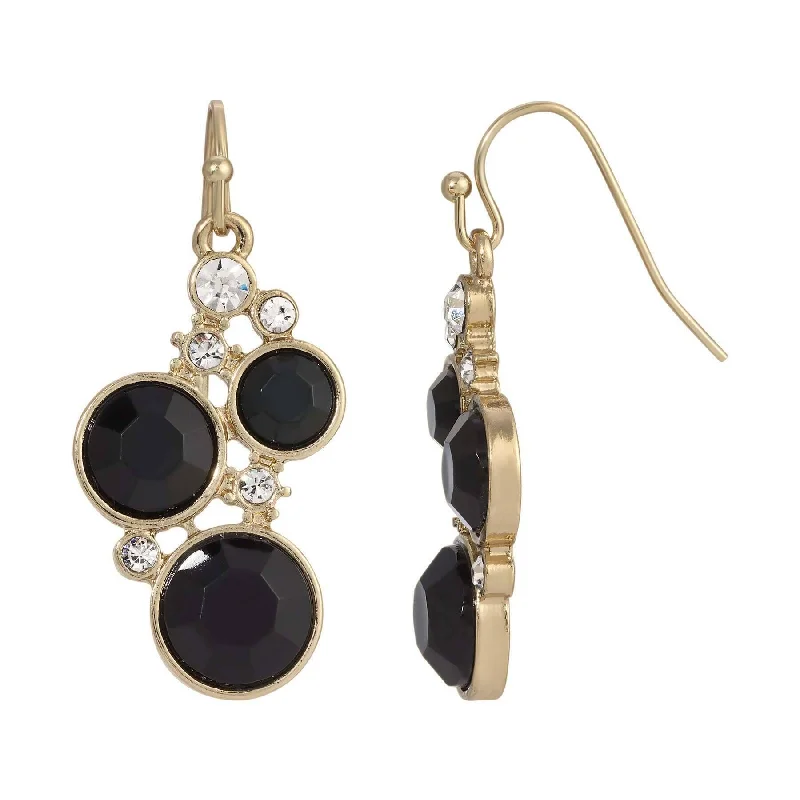 ladies earrings with shell detail -1928 Jewelry Black Stone And Crystal Cluster Drop Earrings