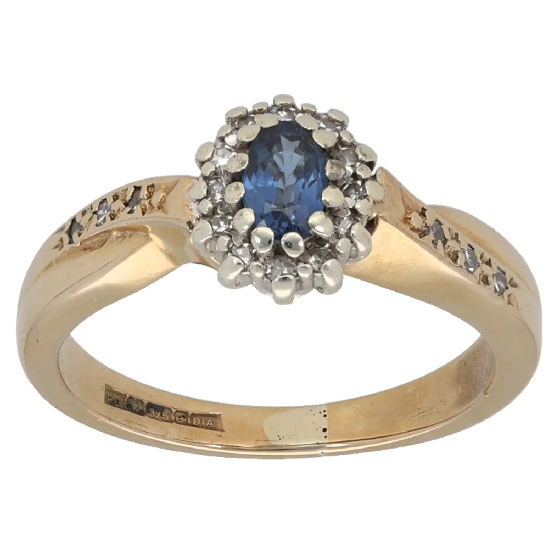 ladies engagement rings pear shaped beauty -9ct Gold Sapphire & 0.09ct Diamond Dress/Cocktail Ring Size L