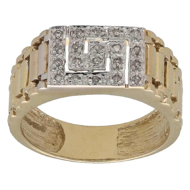 ladies engagement rings with filigree detail -9ct Gold 0.10ct Diamond Signet Ring Size R