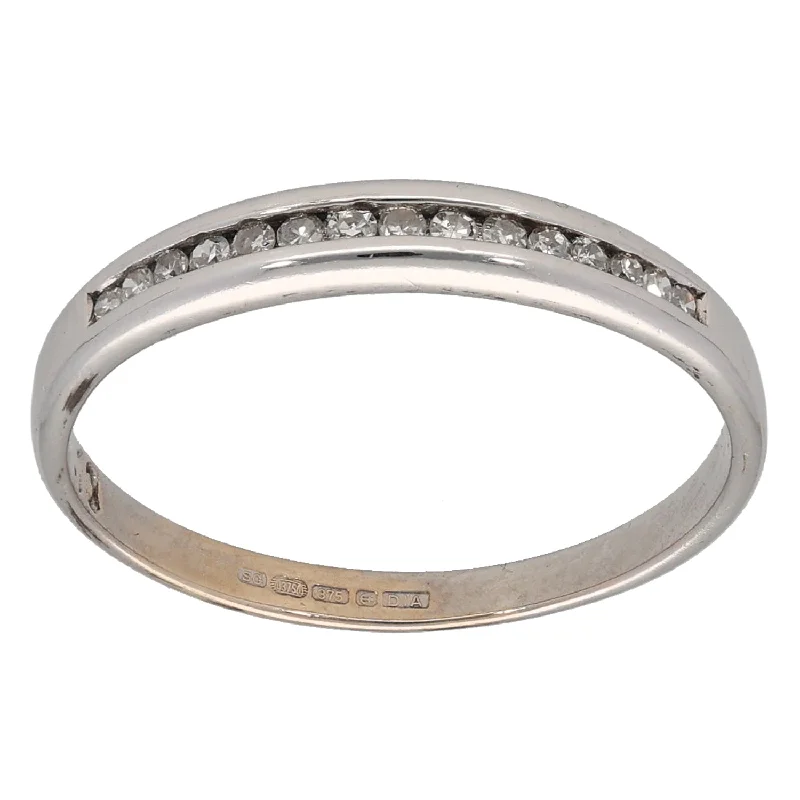 ladies engagement rings with crystal accents -9ct White Gold 0.10ct Diamond Half Eternity Ring Size M