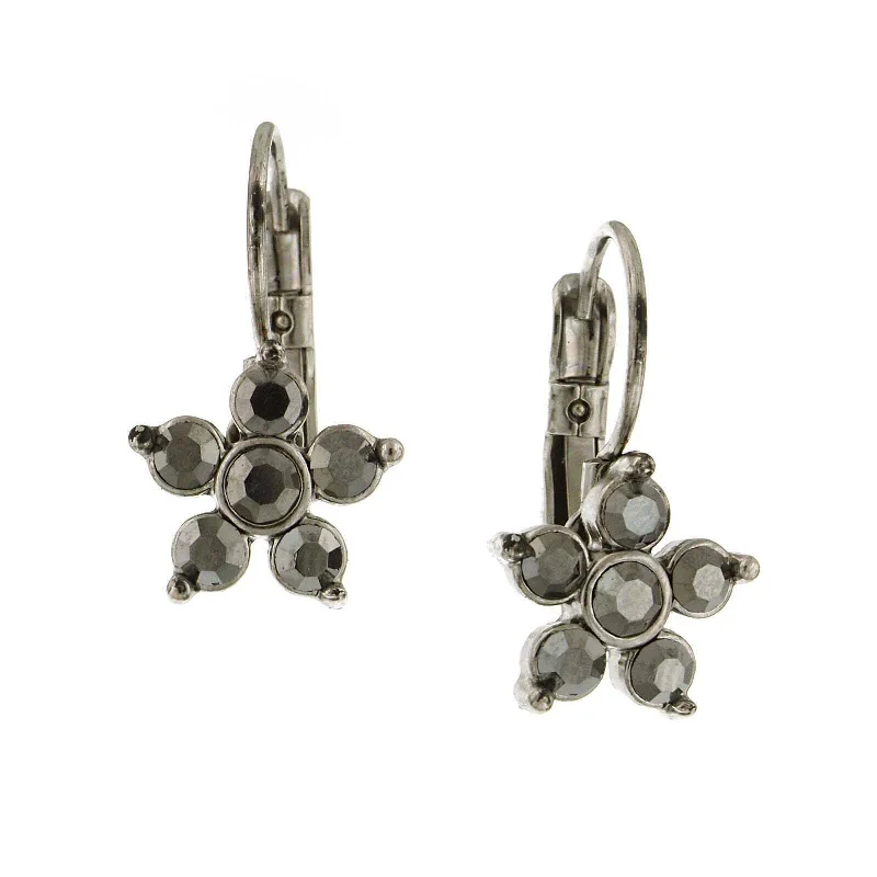 ladies earrings chic modern -1928 Jewelry Hematite Crystal Flower Lever Back Drop Earrings