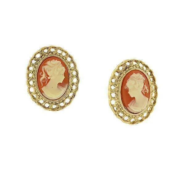 ladies earrings trendy minimalist -1928 Jewelry Cameo Oval Filigree Button Clip On Earrings