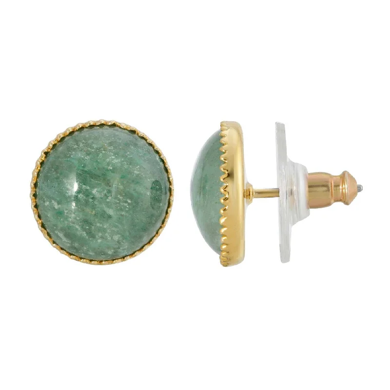 ladies earrings with arrow design -1928 Jewelry Round Green Aventurine Semi Precious Stud Earrings