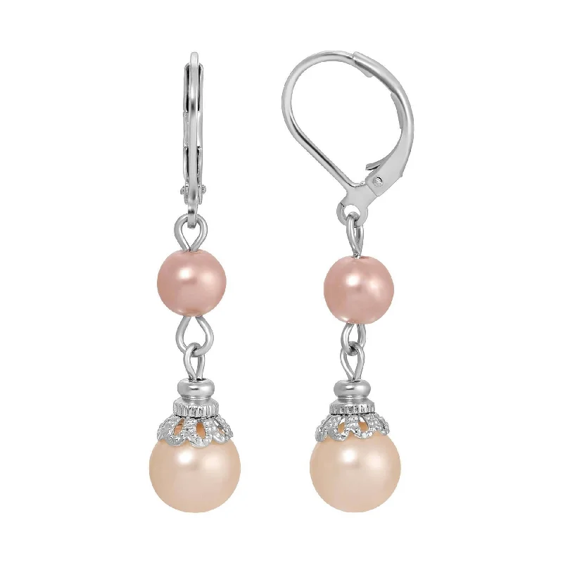 ladies earrings chic modern -1928 Jewelry Rosabella Raspberry & Peach Faux Pearl Drop Earrings