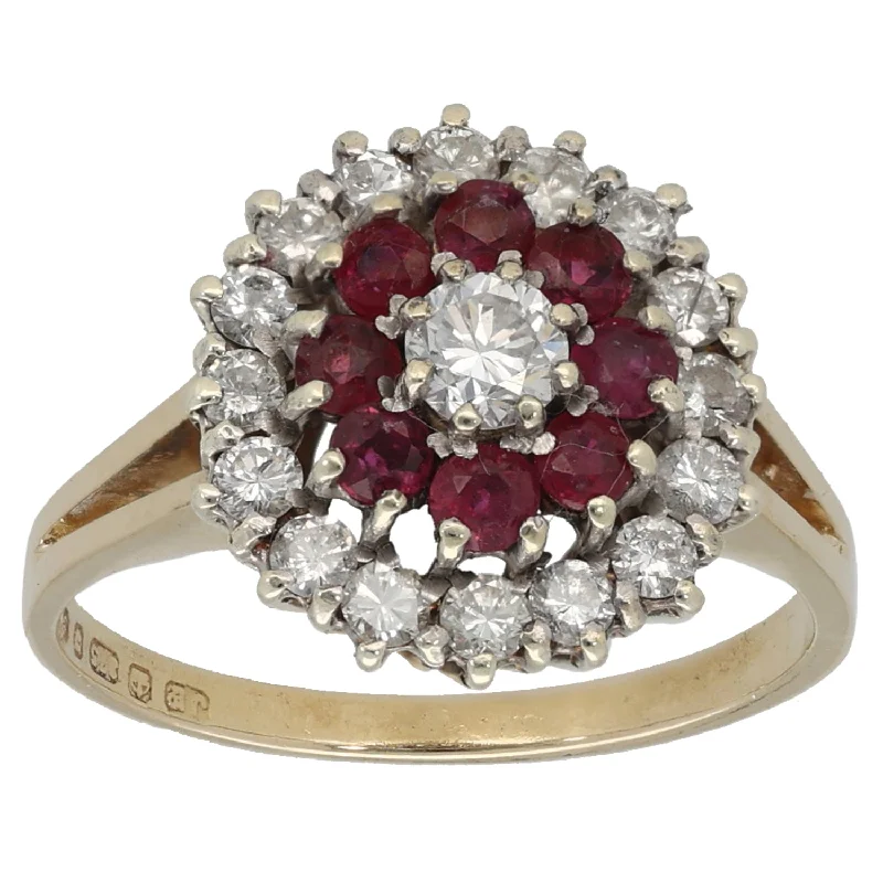 ladies engagement rings high end brand -9ct Gold Ruby & 0.52ct Diamond Cluster Ring Size N