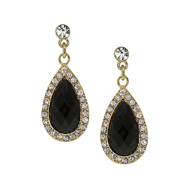 ladies earrings dangling chic look -1928 Jewelry Gala Jet Black Teardrop Crystal Post Dangle Earrings