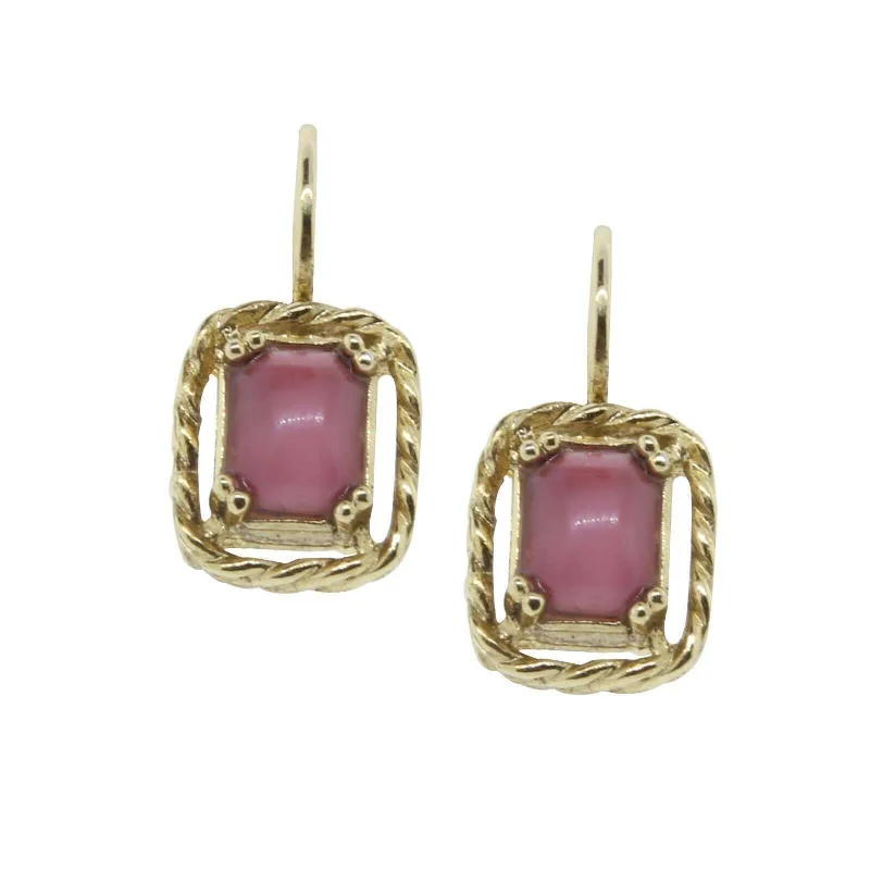 ladies earrings for mother gift -1928 Jewelry Pink Moonstone Lever Back Drop Earrings