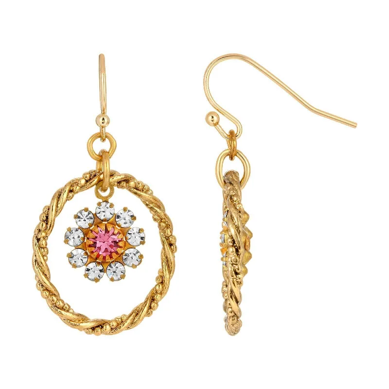 ladies earrings budget friendly -1928 Jewelry Flower Crystal Twisted Hoop Earrings