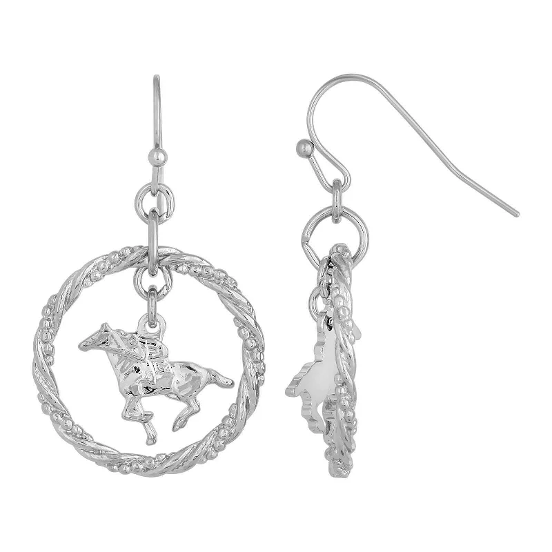 ladies earrings with diamond studs -1928 Jewelry Silver Galloping Horse With Rider Drop Earrings