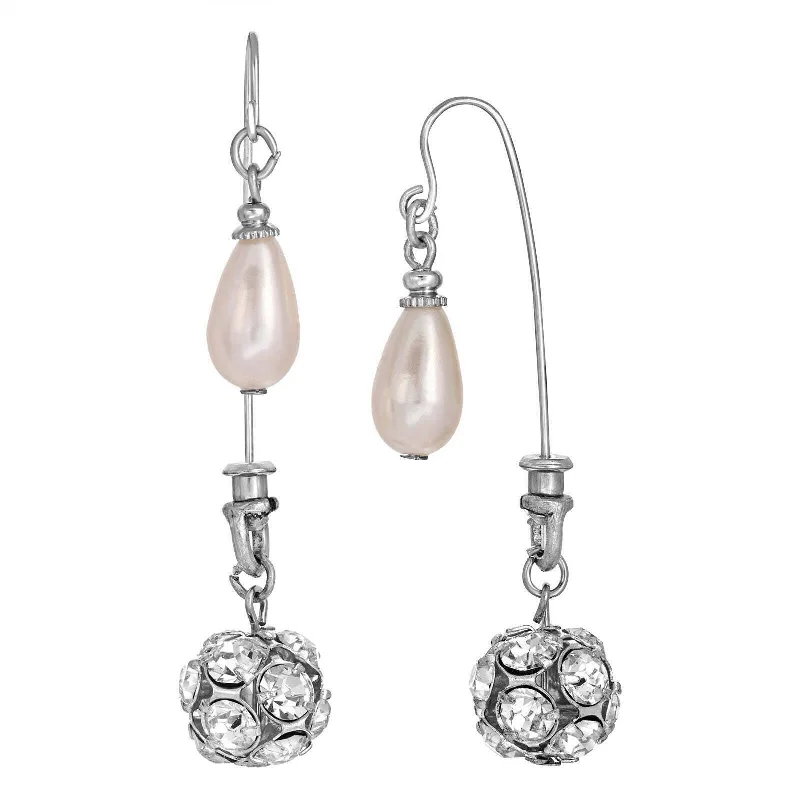 ladies earrings stylish modern -1928 Jewelry Faux Pearl & Crystal Fireball Drop Earrings