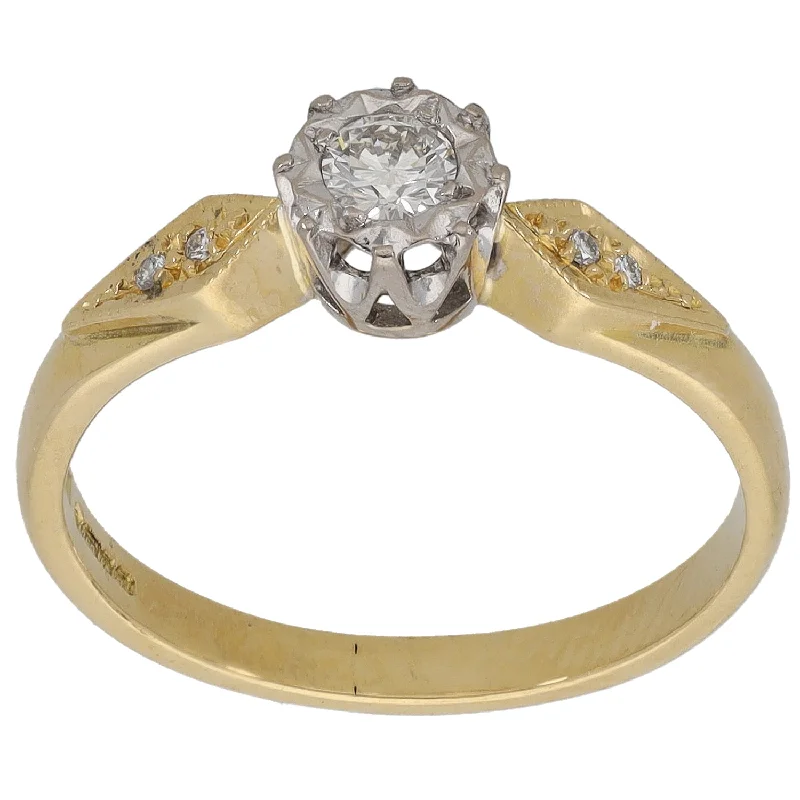 ladies engagement rings two tone metal -18ct Gold 0.15ct Diamond Solitaire Ring Size P